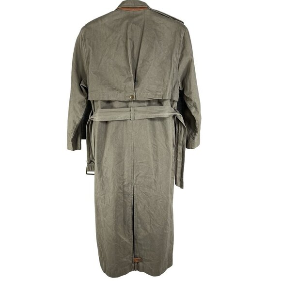 Together Women 8 Military Style Trench Coat Olive Green Leather Trim Grunge Goth - Picture 2 of 16